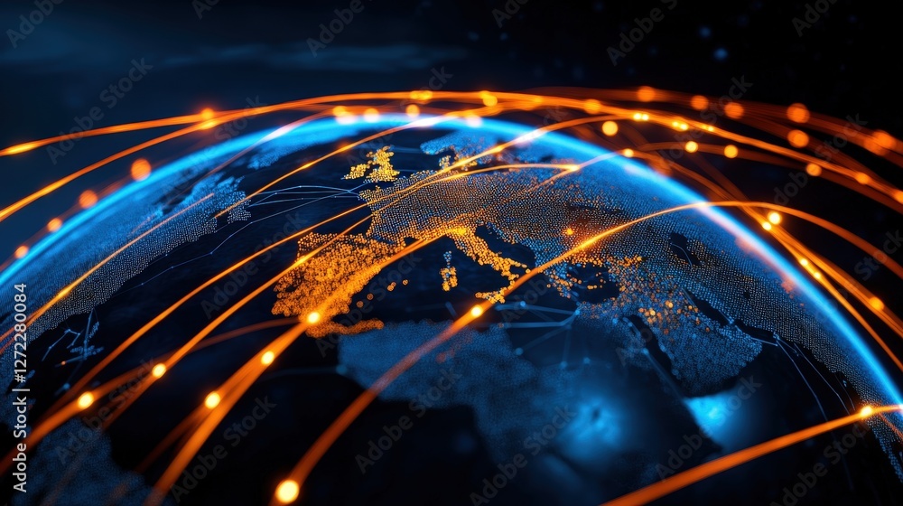 Aufkleber a digital representation of a globe with interconnected lines, symbolizing global connectivity and t