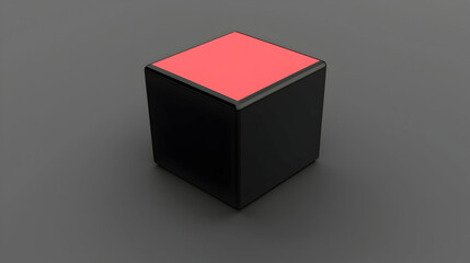 Red-topped black cube on gray background; minimalist design element for presentations