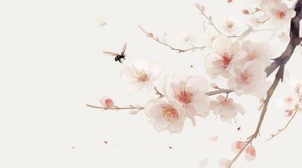 Fototapeta premium Bees collecting nectar, butterflies flying, flowers blooming in spring