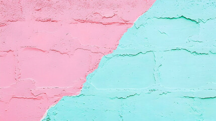 Obraz premium Pastel pink and teal painted brick wall background