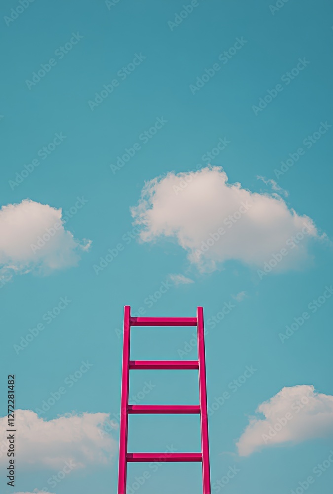 Poster a metaphorical red ladder climbing to the clouds embodies growth and internet cloud networking
