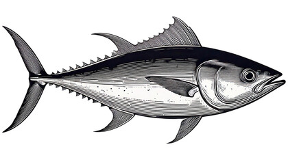 Obraz premium tuna fish in a black ink etched style on white