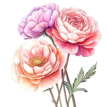 recommend clip art: Watercolor Pink and Peach Ranunculus Clip Art – Ideal for Cottagecore Designs