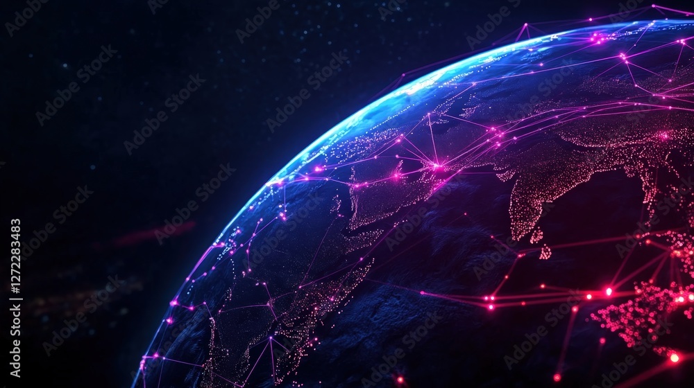 Poster a close-up view of earth showcasing vibrant digital connections symbolizing global networking and co