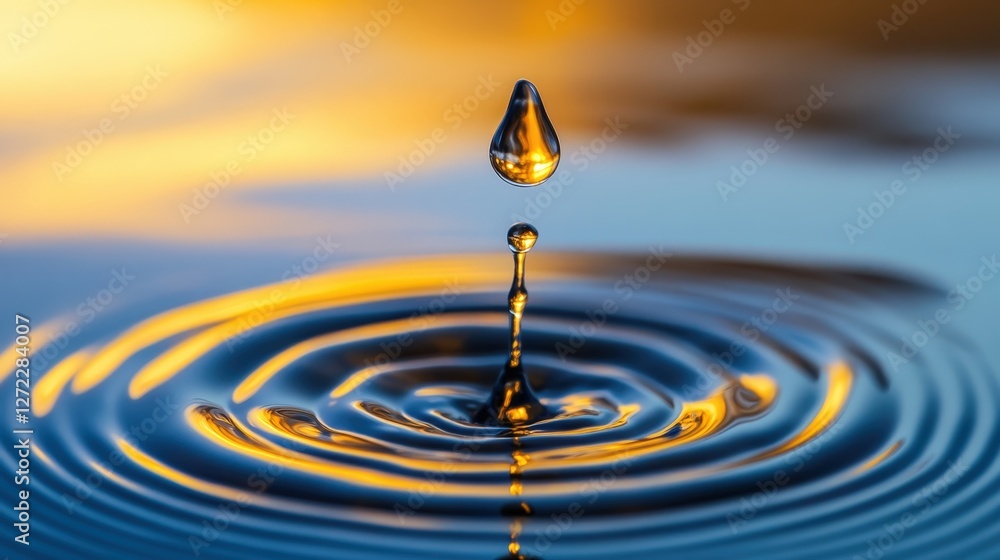 Aufkleber a close-up view of a water drop creating ripples on a reflective surface, capturing the essence of n