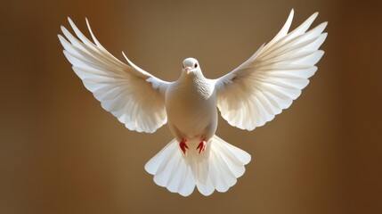 Fototapeta premium Majestic white dove soaring gracefully in sunlight
