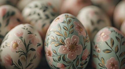 Fototapeta premium Close-up of Easter eggs with floral patterns