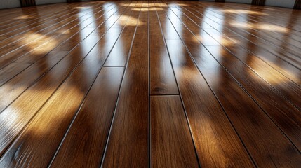 Polished wood floor, sunlit, interior, reflections, design