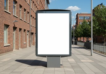 Empty White Advertising Billboard Mockup on City Street, Urban Background, Copy Space Photograph