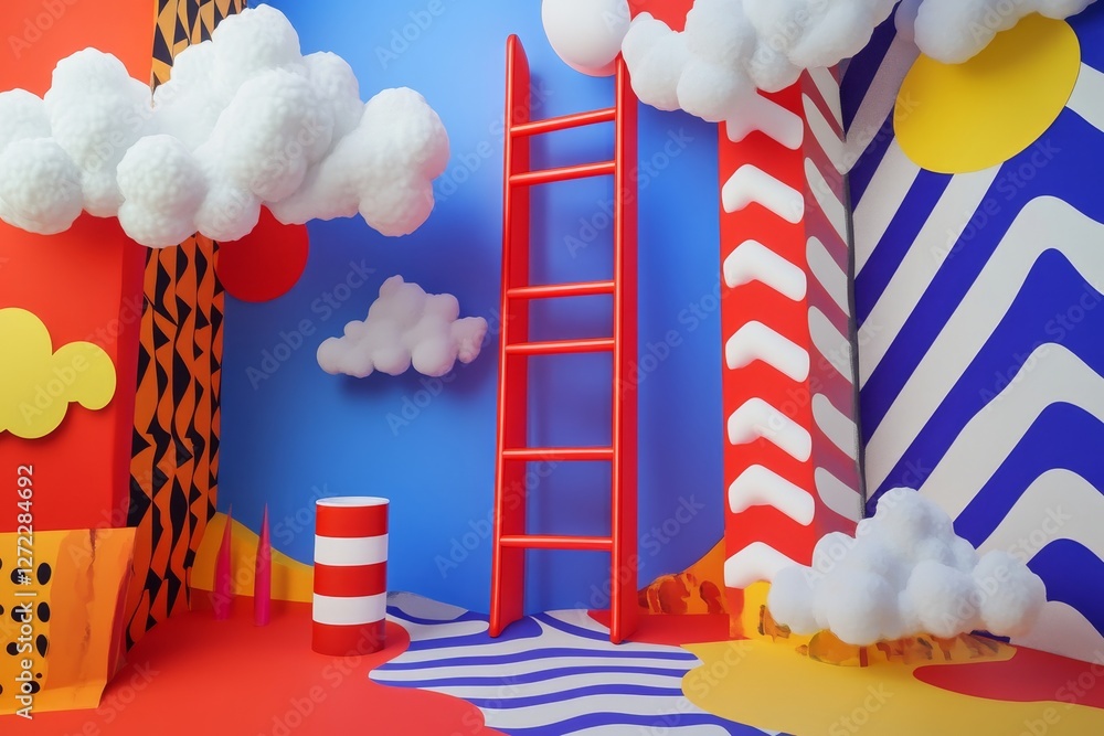 Poster using generative ai, the abstract idea of a ladder and clouds embodies career progress and individua