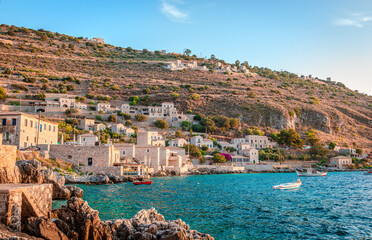 Limeni, a small seaside village on the Mani peninsula in the Peloponnese of mainland Greece and a popular tourist destination.