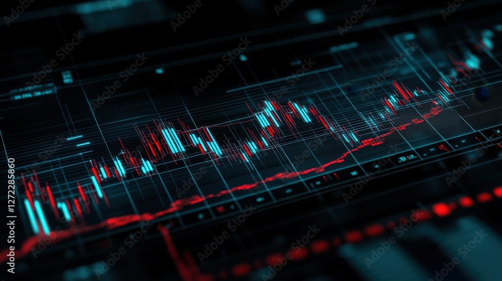Aufkleber a close-up view of a digital stock market chart displaying dynamic trends and patterns, highlighting