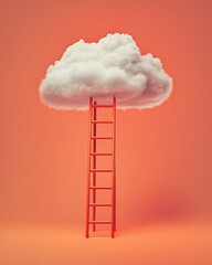 Un'immagine di una scala di legno che si perde nell'estensione di una nuvola simile al cotone, rappresentando crescita, futuro e sviluppo. Sfondo azzurro