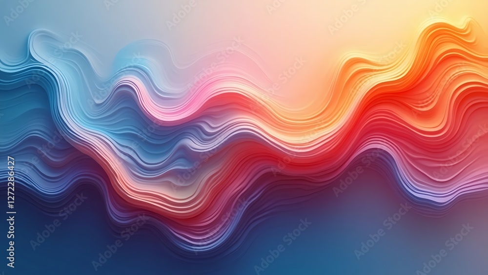 Poster vibrant abstract wave pattern with layered paper cut 3d effect in colorful gradient shades of blue o