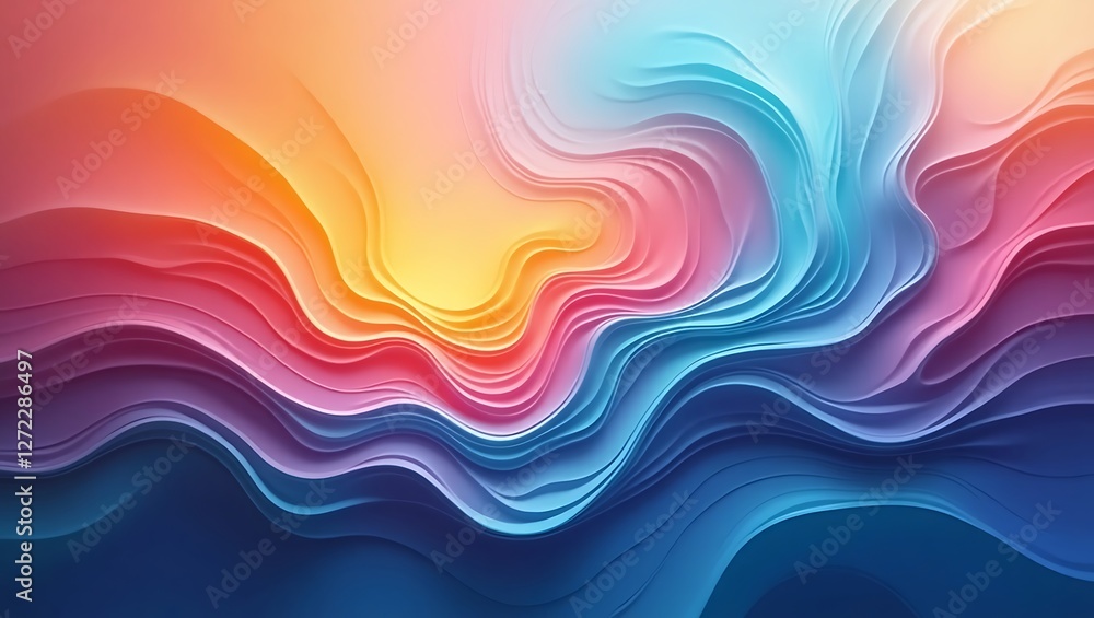 Poster vibrant abstract wave pattern with layered paper cut 3d effect in colorful gradient shades of blue o