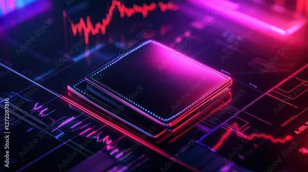 Aufkleber a close-up of a sleek processor chip surrounded by vibrant neon lights and data streams, symbolizing