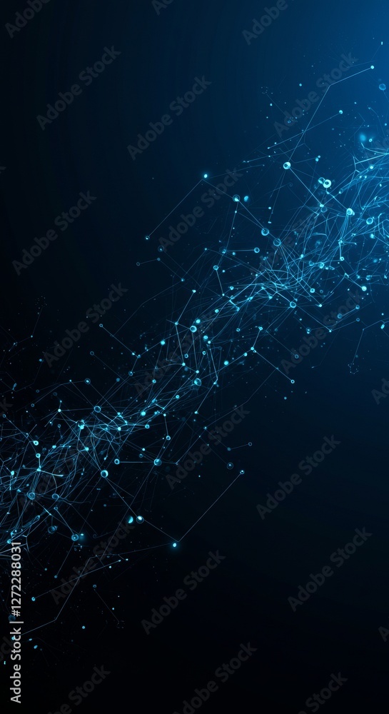 Poster abstract network of glowing blue nodes and lines on dark background