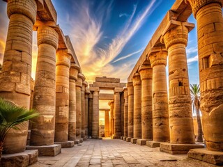 Fototapeta premium Karnak Temple Egypt: Ancient Ruins, Columns, and Hieroglyphs - Documentary Photography Stock Photo