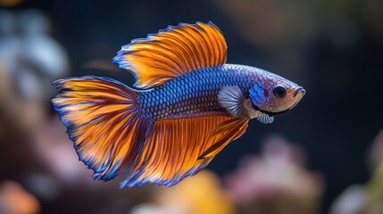 Vibrant Betta Fish Swimming Among Colorful Corals