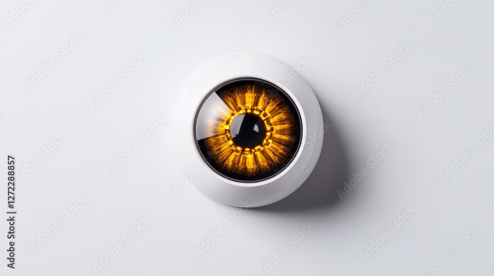 Poster A close-up image of a modern smart home device featuring an intricately designed eye-like interface
