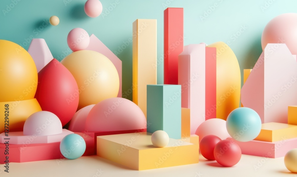 Poster a 3d render of abstract geometric blocks forms the background design.