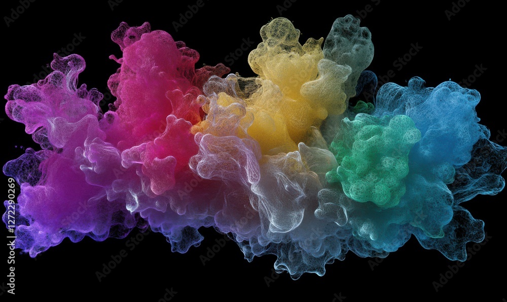 Aufkleber a 3d generated assortment of particle clouds in diverse colors.