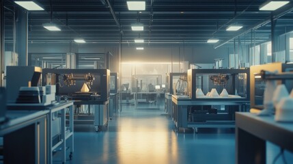 Futuristic 3D Printing Lab: Sleek Machines & Modern Design