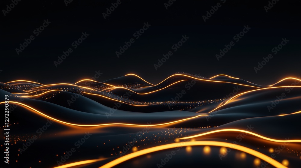 Poster a captivating digital landscape showcasing flowing lines of light against a dark backdrop. the smoot