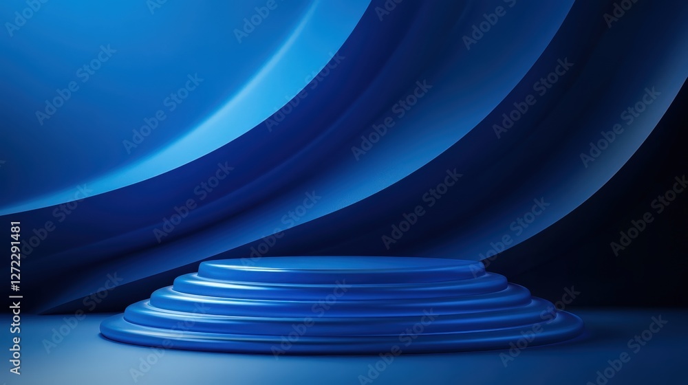 Poster a captivating blue abstract background featuring smooth curves and dimensional layers, perfect for c