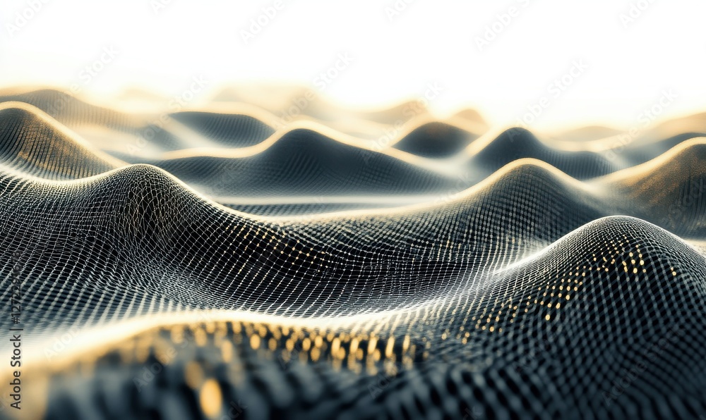 Poster undulating textured surface resembling sand dunes with a soft glow.