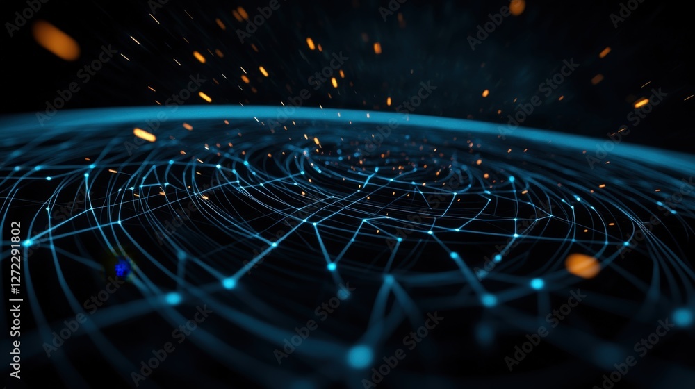 Aufkleber a captivating abstract representation of a digital network, featuring glowing blue lines and sparks 