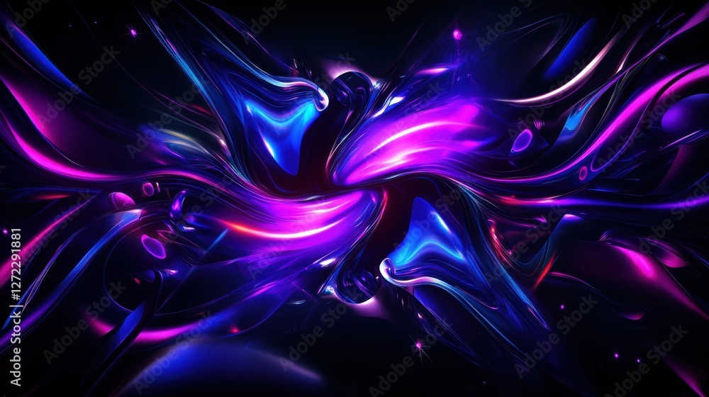 Poster a captivating abstract image showcasing vibrant purple and blue fluid shapes intertwining against a 