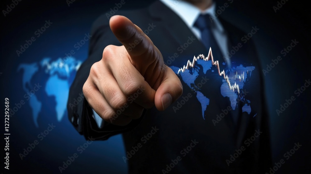 Aufkleber a businessman points at a digital chart, representing growth and success in the global market. the b