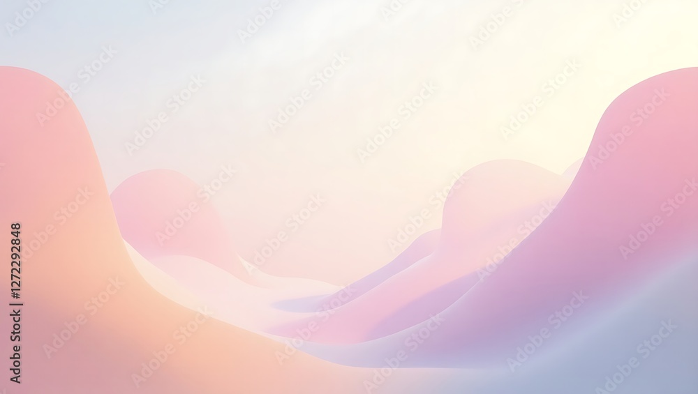 Poster dreamy pastel gradient landscape with smooth curves and soft hills creating a serene and tranquil at