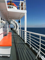 Deck on ferry boat in open water