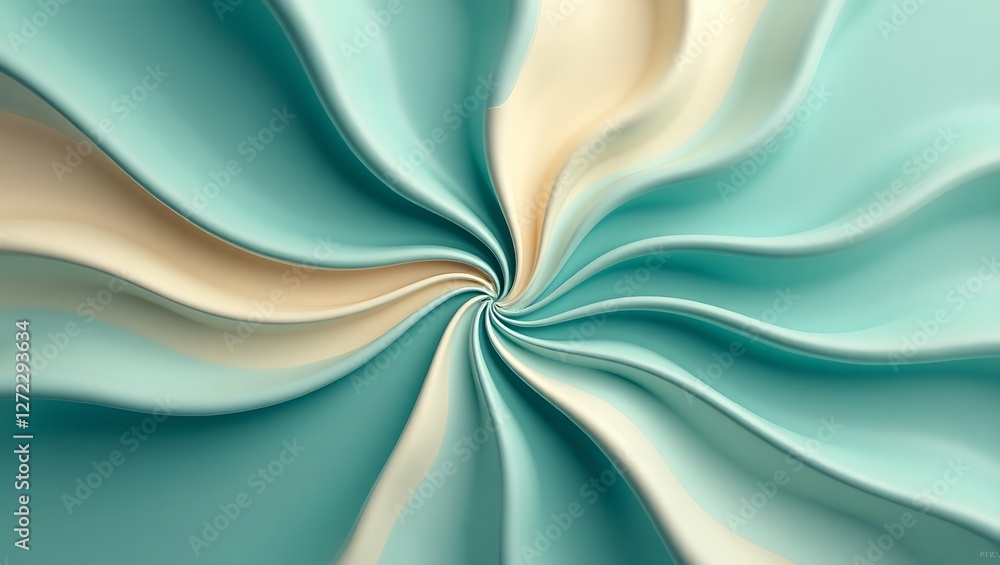 Aufkleber abstract layered paper cut background with wavy fluid shapes in teal and beige creating a modern 3d 