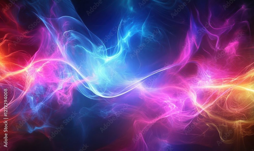 Aufkleber abstract concept of energy represented by vibrant glowing lines and shapes, soft neon light creating