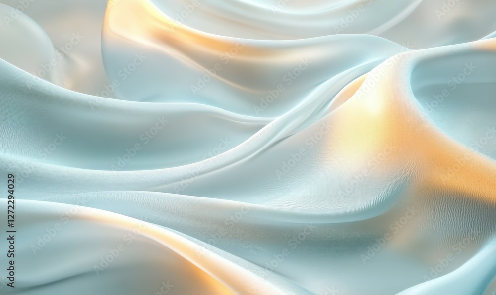 Poster abstract composition of smooth flowing marble textures in soft blue and cream tones, soft glowing li