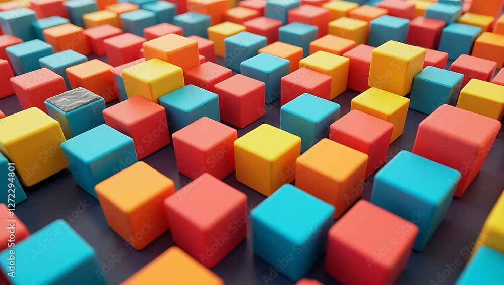 Poster vibrant 3d geometric pattern of colorful cubes and blocks creating an abstract and eye-catching desi