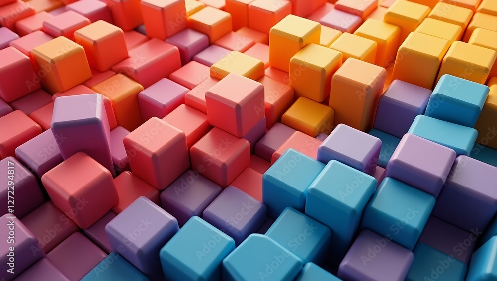 Poster colorful 3d cubes abstract background vibrant geometric pattern with multicolored blocks in a dynami