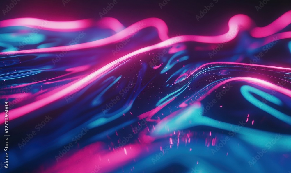 Poster abstract futuristic rendering of glowing neon waves in blue and pink tones, dynamic motion and high 