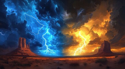 Dramatic Lightning Storm Over Desert Landscape (2)