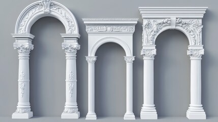 Fototapeta premium Classic Arches and Columns Design, Digital Rendering, Architectural Elements, Interior Design, 3D Modeling