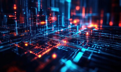 Fototapeta premium Abstract glowing neon digital patterns flowing smoothly, futuristic and dynamic, clean and artistic composition, sharp and detailed, sharp design