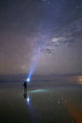 Stargazer with Flashlight at Salar de Uyuni