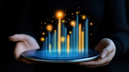 Digital business growth chart emerging from a person s tablet