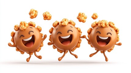 Naklejka premium Three Happy Caramel Candy Characters Jump For Joy