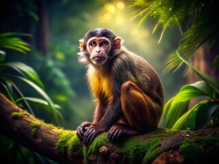 Obraz premium Lonely Monkey in Dramatic Jungle Setting - Portrait Photography