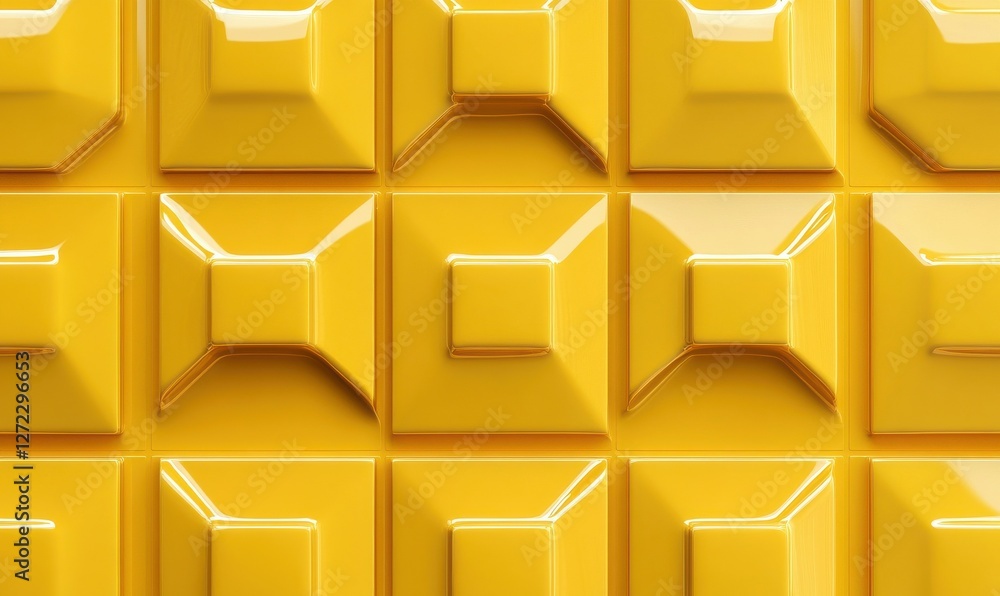 Poster abstract yellow background with interlocking tile design, tile pattern, interlocking tiles, geometri