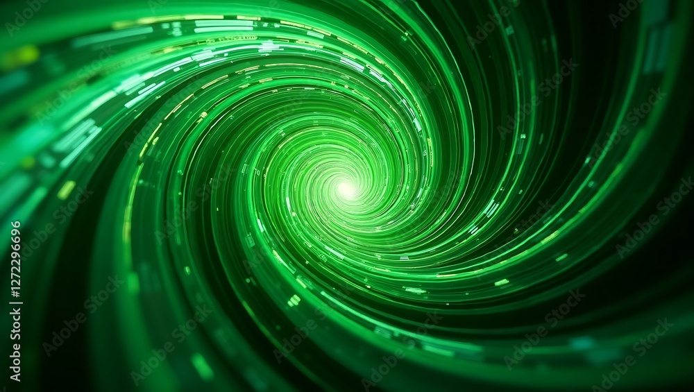 Aufkleber abstract green vortex swirl with glowing light in the center, representing futuristic technology and